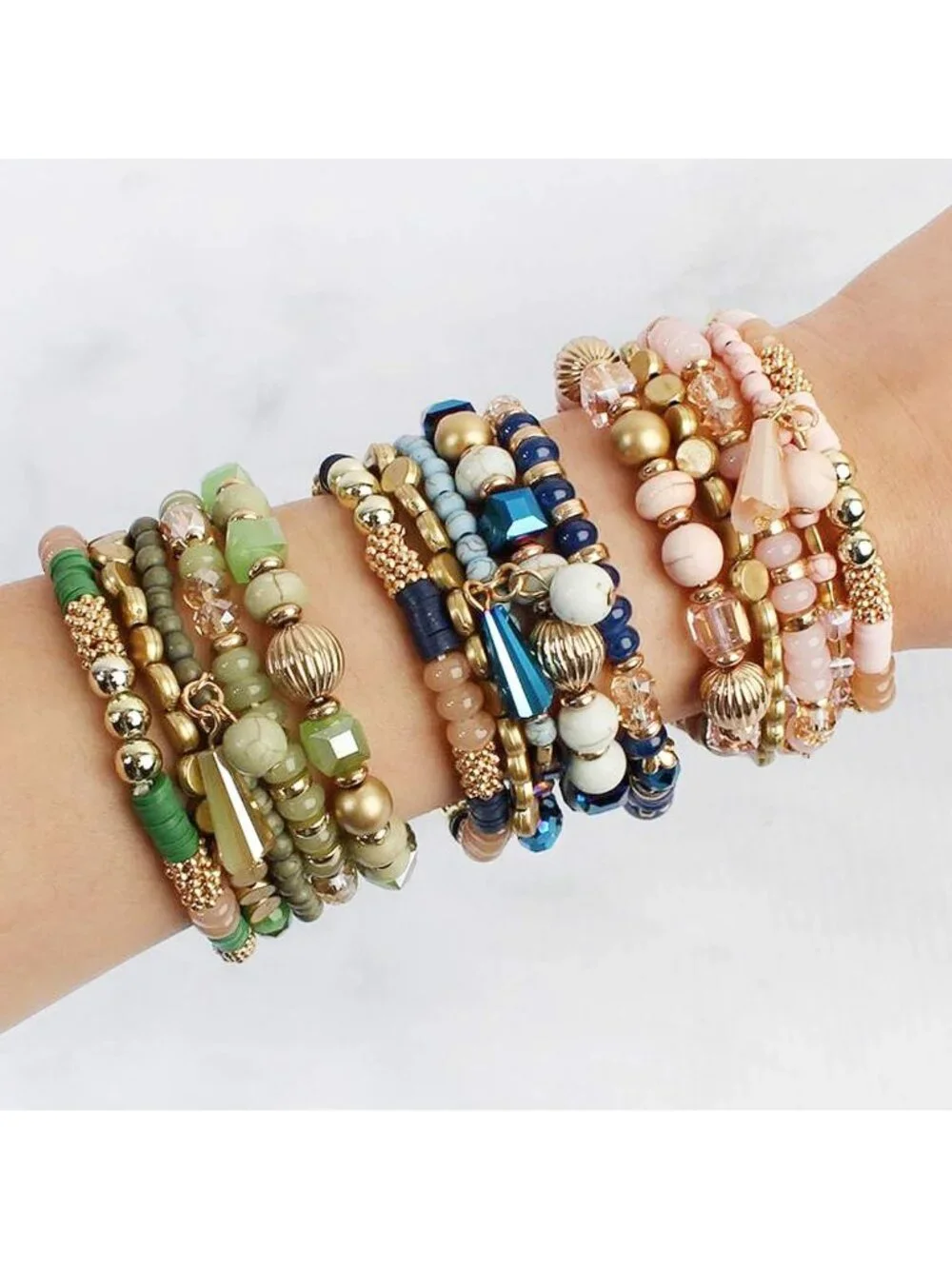 Bohemian Multi-Layer Beaded Statement Bracelets - Stackable Stretch Bangles with